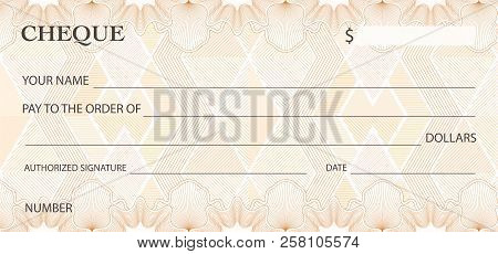 Check (cheque), Chequebook Template. Guilloche Pattern With Abstract Watermark. Background For Bankn