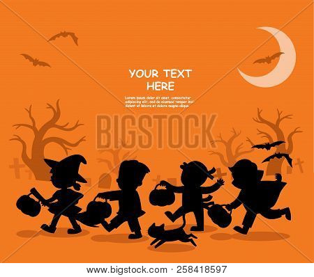 Happy Halloween. Children Dressed In Halloween Fancy Dress To Go Trick Or Treating.
Template For Adv