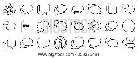 Social Media Message, Comic Bubbles And Chat. Speech Bubbles Line Icons. Think Sticker, Comment Spee