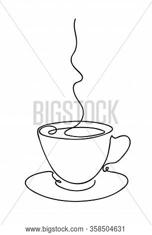 Cup Cup Of Coffee Continuous Line Art Hand Drawing. Coffee House Logo. Outline Style Drawn Sketch Ve