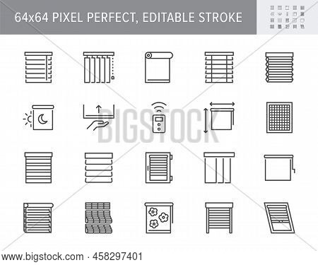 Window Blinds Line Icons. Vector Illustration Include Icon - Mosquito Net, Roller, Automatic Motoriz