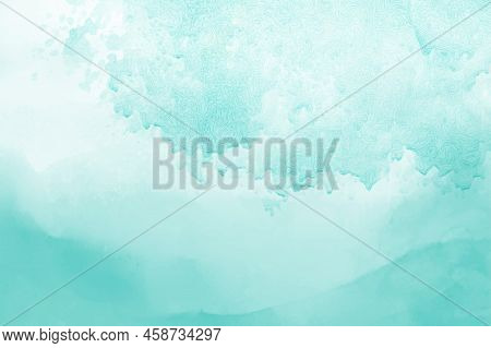 Mint Abstract Watercolor Texture Background. Green Watercolour Brush Splash Pattern. Pastel Color Ba