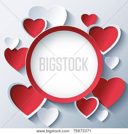 Valentines Day Background, Frame With 3D Hearts