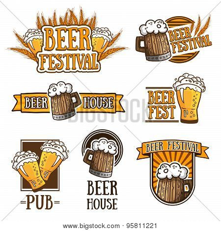 Set of color logos, icons, signs, badges, labels and beer. Template design for a bar, pub, beer fest