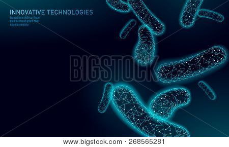 Bacteria 3d Low Poly Render Probiotics. Healthy Normal Digestion Flora Of Human Intestine Yoghurt Pr