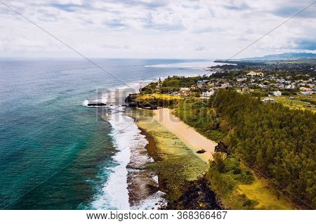 Aerial View Of The Cliffs Of The Spectacular Gris Gris Beach, In Southern Mauritius. Here, Is The St