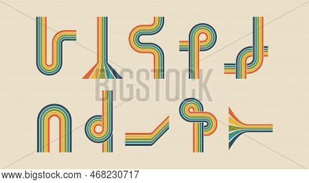 70s Poster Elements Rainbow Isolated Of Collection. Vector Of Rainbow Curve And Colorful, Geometric 