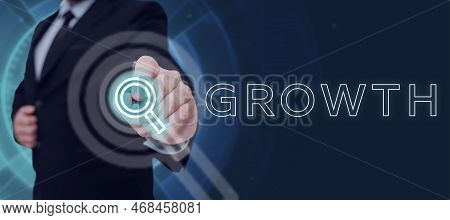 Text Sign Showing Growth. Business Concept Process Of Increasing In Size Or Juice Getting Older Agei