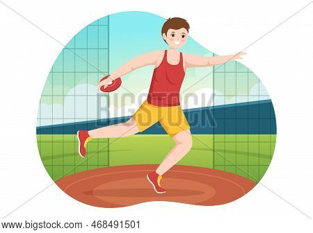 Discus Throw Playing Athletics Illustration With Throwing A Wooden Plate In Sports Championship Flat