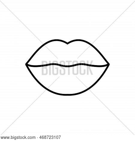 Lips Illustration. Vector Icon, Symbol Isolated On White. Cool Close Stroke Of Mouth. Cartoon Sign F