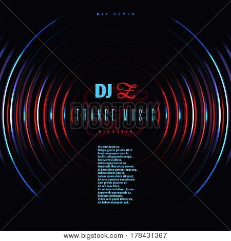 Dance music club party vector poster with dj mixing vinyl disc. Disco techno trance music, illustration of electronic trance mixing audio