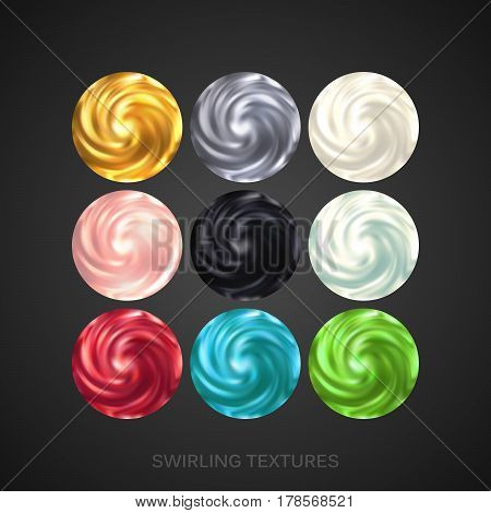 Creamy Swirling Patterns. Vector Illustration. Blending Whirlpool of Viscous Creamy Substance Set. Diffusion texture. Decorative Elements for Food or Cosmetics Design