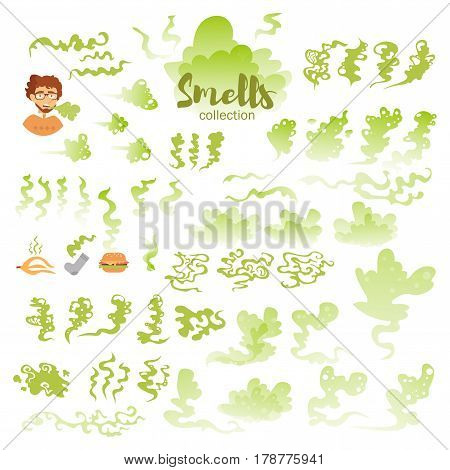 Set with bad smells. Isolated art on white background. Vector. Flat. Green