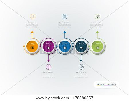 Vector Infographic 3D circle label design with arrows sign and 5 options or steps. Can be used for business, infograph, template, process, infographics, diagram, chart, flowchart, processes diagram, time line