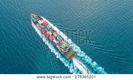 Container Ship In Export And Import Business Logistics And Transportation. Cargo And Container Box S