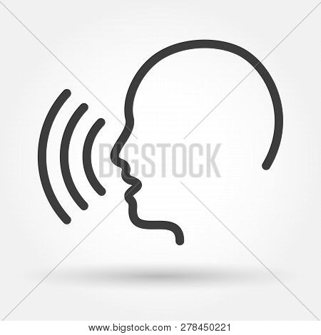 Voice Control Icon. Speak Or Talk Recognition Linear Icon, Speaking And Talking Command, Sound Comma