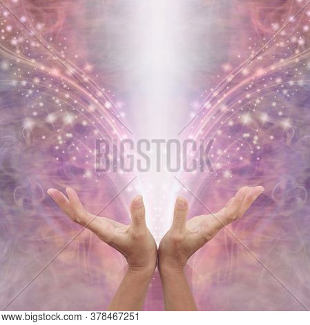 Sending Out Reiki Healing Energy Across The Ether - Female With Open Hands Beaming Out White Energy 