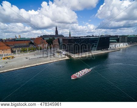 Copenhagen Cityscape, Denmark. Copenhagen Old Town And Black Diamon, Royal Library In Background. Bo