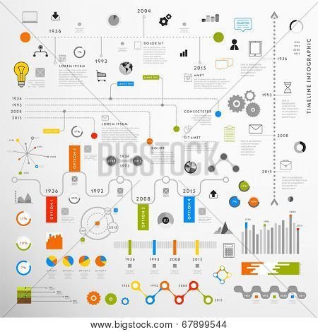 Set of Timeline Infographic Design Templates. Charts, Diagrams and other Vector Elements for Data and Statistics Presentation