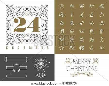 Retro Hispter Monogram Line Set Christmas Design