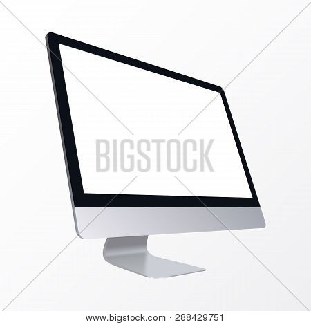 Computer Screen Display Isolated On White Background. Monitor In Modern Style With Blank Screen. Rea