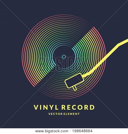 Poster of the Vinyl record. Vector illustration music on dark background.