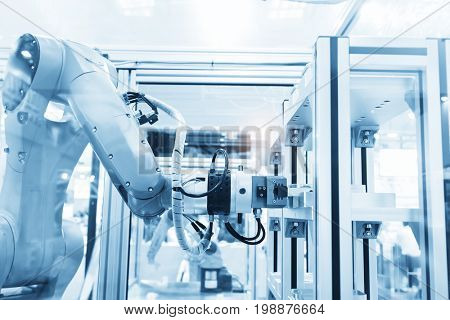 robotic machine tool in industrial manufacture plant,Smart factory industry 4.0 concept.