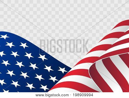 waving flag of the United States of America. illustration of wavy American Flag for Independence Day. American Flag Flowing. American flag on transparent background - vector illustration.