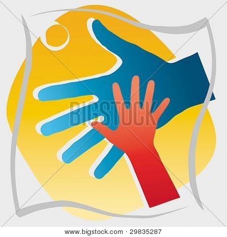 Giving hand to a child, concept illustration, Vector format EPS 8, CMYK.