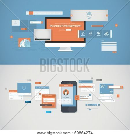 Set of flat design concepts for mobile app and website design development