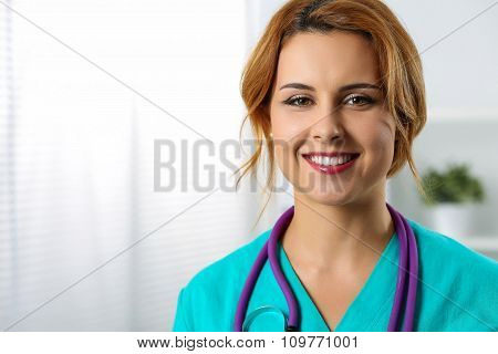 Beautiful Charming Friendly Smiling Female Medicine Therapeutist Doctor