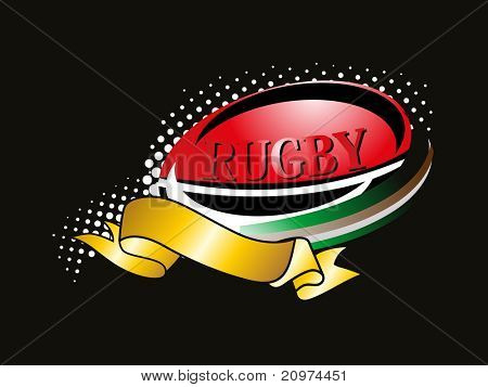 abstract black dotted background with isolated rugby, ribbon