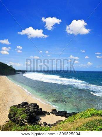 View of beautiful tropical beach Gris Gris from cliff in Souillac on South of Mauritius island. Indian ocean.