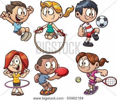 Cartoon kids playing. Vector clip art illustration with simple gradients. Each on a separate layer. 