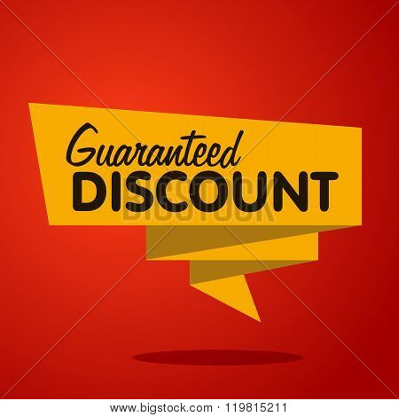 Discount label. Sale tag. Guaranteed discount vector tag. Discount icon. Discount lettering on yellow label. Sale label on red background. Discount sign. Discount tag. Discount symbol. Advertisement. Discount.