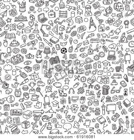 School Seamless Pattern In Black And White