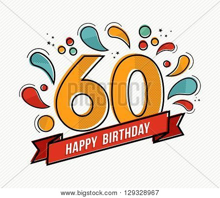 Colorful Happy Birthday Number 60 Flat Line Design