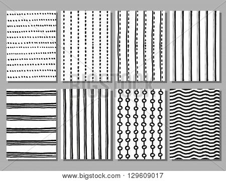 Grunge striped and dotted vector hand drawn patterns. Grunge stripe pattern, dotted pattern, drawing line pattern, seamless pattern illustration