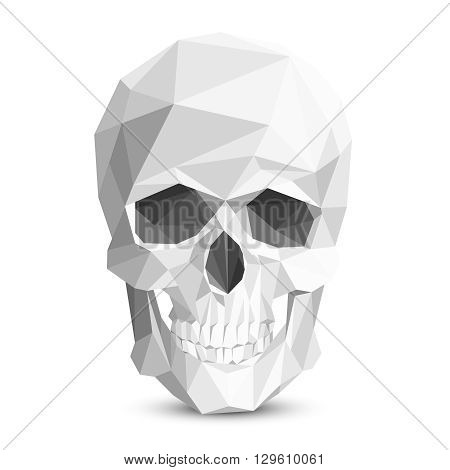 Colorful geometric low poly skull. Vector triangular skull. Human head skull, skeleton polygon skull, eye socket and tooth skull illustration