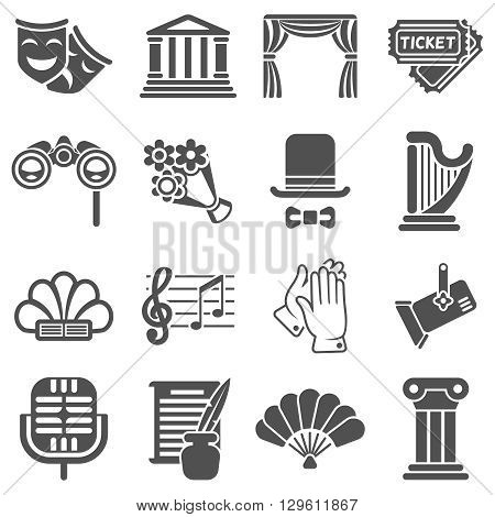 Theater acting vector black icons. Acting theater, mask theater, icon theater comedy, art drama theater illustration