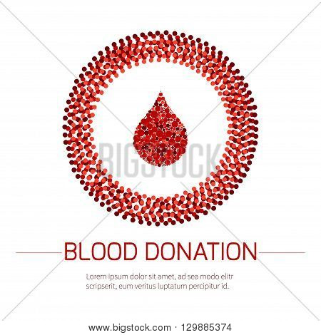 Blood donation medical poster. Vector illustration of a drop of blood in a circle made of dots on white background. Blood transfusion. World Blood Donor Day.