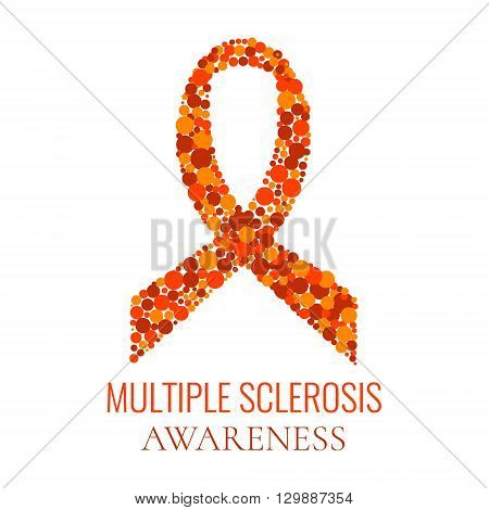 Vector illustration of an orange ribbon made of dots on white background. Multiple sclerosis ribbon symbol. Medical concept.