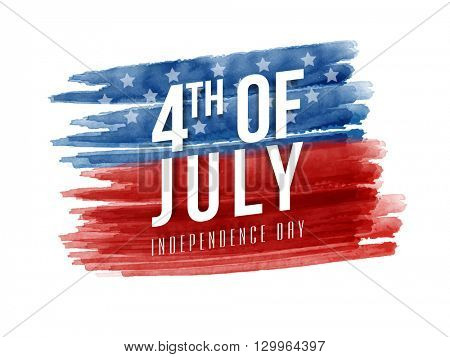 Stylish text 4th of July on blue and red paint stroke background, Can be used as Poster, Banner or Flyer design for American Independence Day celebration.