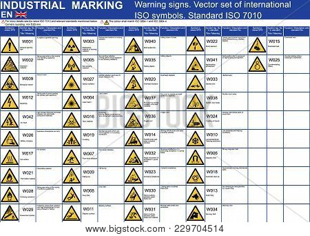 Set Of Vector Warning Signs Symbols Icons. Iso 7010 Standard Vector Warning Caution Symbols. Vector 