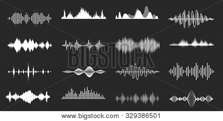 Sound Waves. Playing Song Visualisation, Radio Frequency Lines And Sounds Amplitudes. Abstract Music