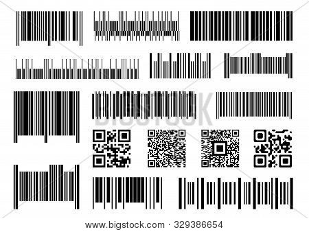 Digital Barcode. Supermarket Barcodes, Scan Code Bars And Industrial Price Label Vector Set. Product