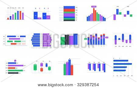 Bar Charts. Trends Statistic Graphic, Timeline Chart And Business Infographics Elements Vector Set. 