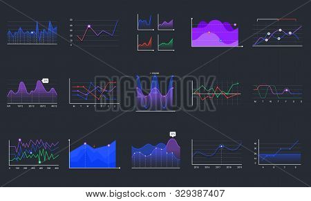 Linear Graphcharts. Business Graphic Charts, Line Diagrams And Business Infographics Elements Vector