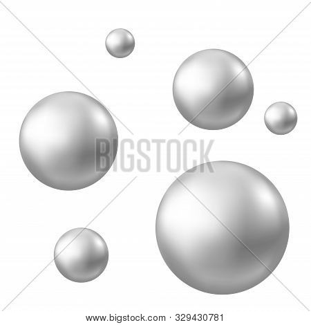 Realistic Natural Pearl. Jewel Gems. Shiny Silver Ball Isolated On White Background. Vector Jewelry 