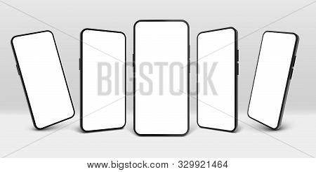 Realistic Smartphone Mockup. Mobile Phone Display, Device Screen Frame And Black Smartphones Vector 